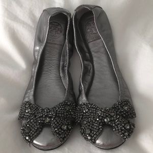 Tory Burch Silver Metallic Flats